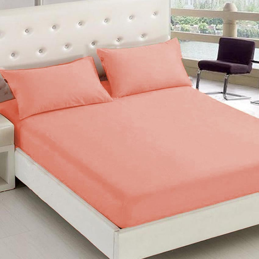 Premium Peach 3-Piece Bed Sheet Set - Fitted Sheet & 2 Pillowcases (1 Fitted Sheet and Free 2 Pillowcases) SE-43